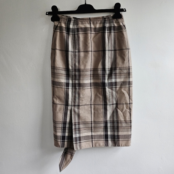 New Burberry Knot Detail Nova Check Driftwood Pattern Pencil Skirt NWT 0 US/2 UK - Picture 11 of 15